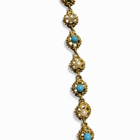 Vintage Goldette Bracelet 7” Blue Stone and Pearl Bracelet - Picture 4 of 8